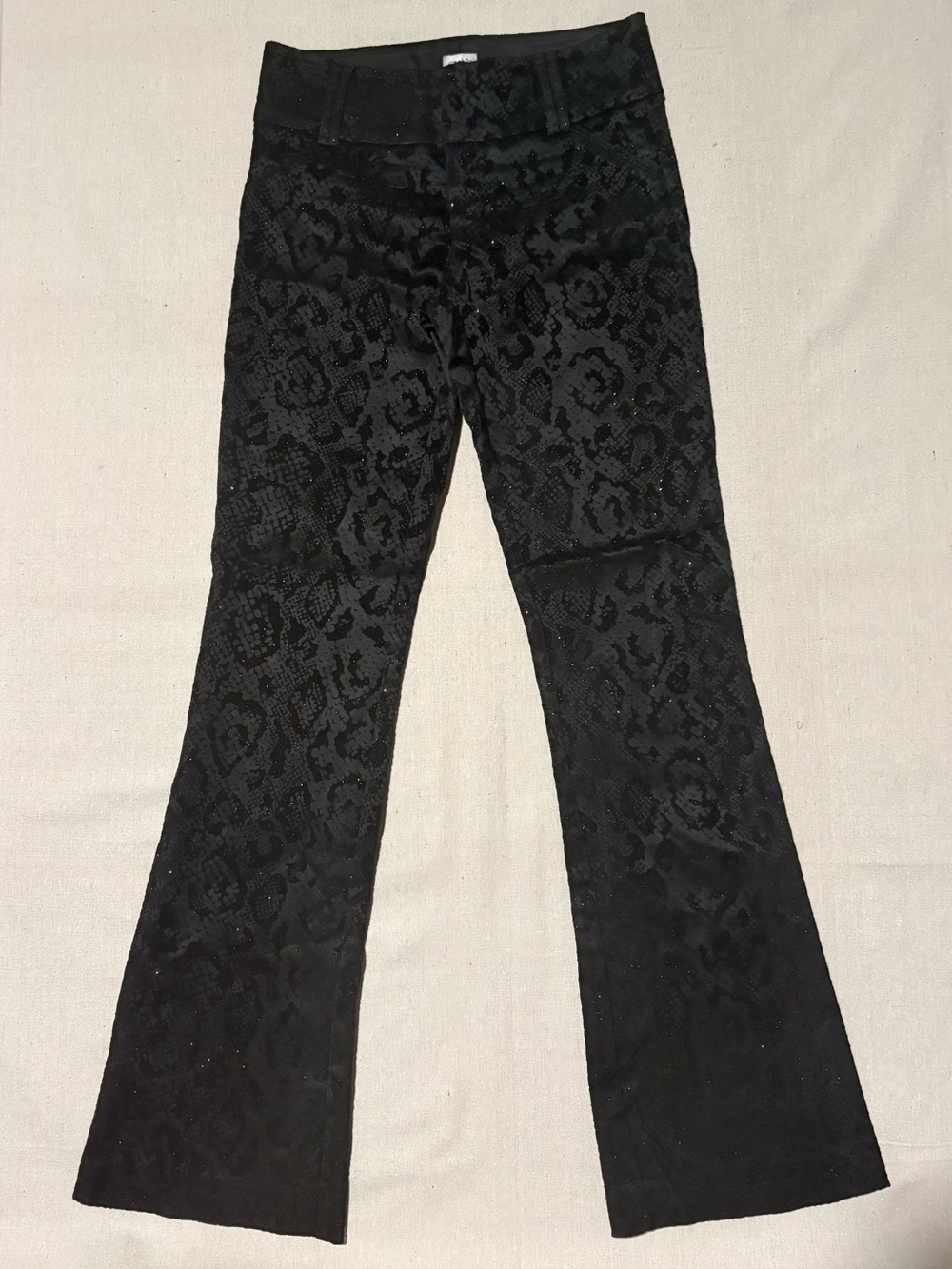 Black Velvety Jacquard Flares with Gold Sparkles